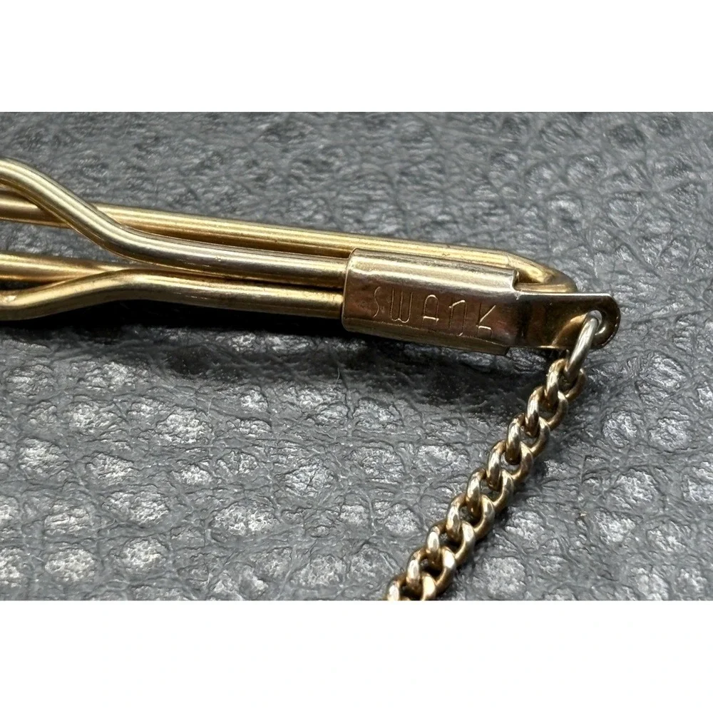 Vintage Swank Two Tone Knot Cufflinks Tie Clip Bar Set Gold Tone